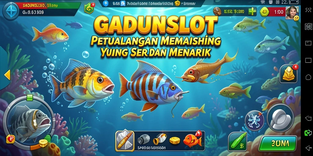 Tampilan gameplay GADUNSLOT yang seru dan menegangkan saat memancing.