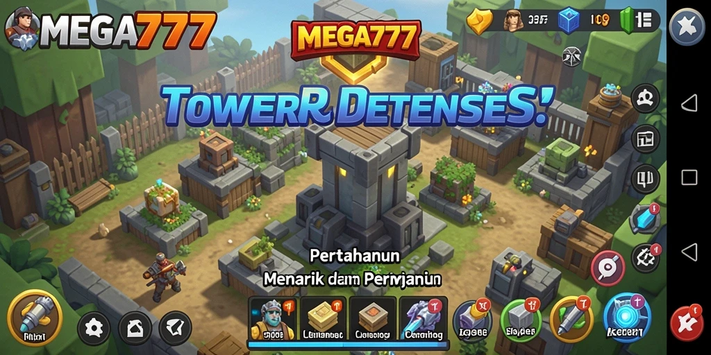 Tampilan menarik dari gameplay Tower Defense MEGA777.
