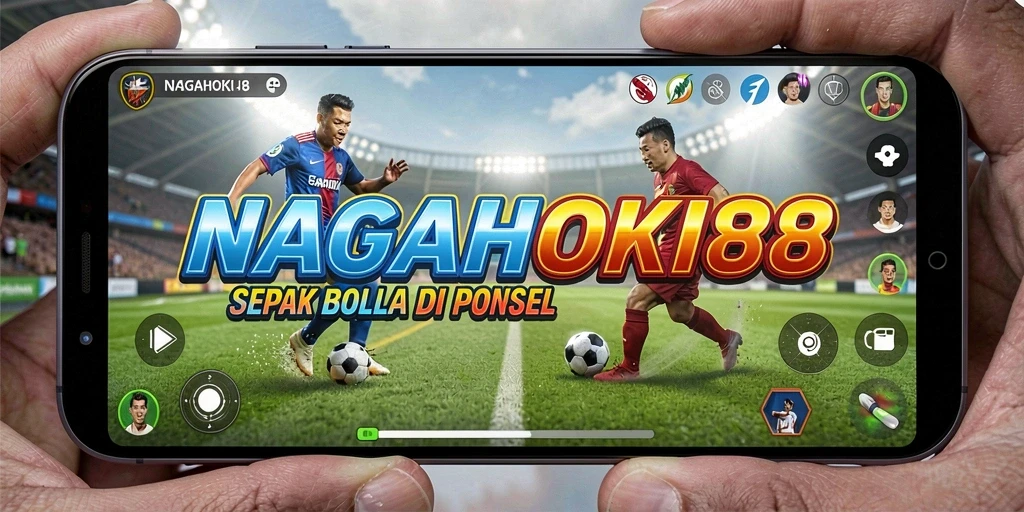Screenshot gameplay NAGAHOKI88 menampilkan aksi pertandingan sepak bola yang seru.